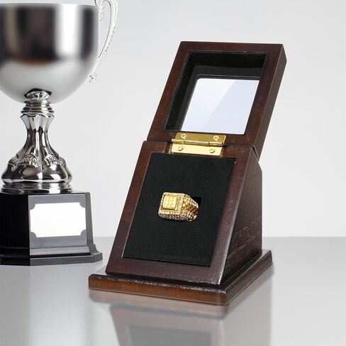 حالة عرض حلقة Wooden Championship ، حامل الحلقة الرياضية للكرة اللينة ، البيسبول ، عشاق كرة السلة ، صندوق تخزين مائل واحد لحلقات متعددة ، وعرض هدايا تذكارية رياضية (غير مدرجة) in Kuwait