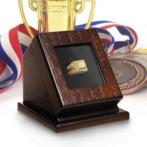 حالة عرض حلقة Wooden Championship ، حامل الحلقة الرياضية للكرة اللينة ، البيسبول ، عشاق كرة السلة ، صندوق تخزين مائل واحد لحلقات متعددة ، وعرض هدايا تذكارية رياضية (غير مدرجة) in Kuwait