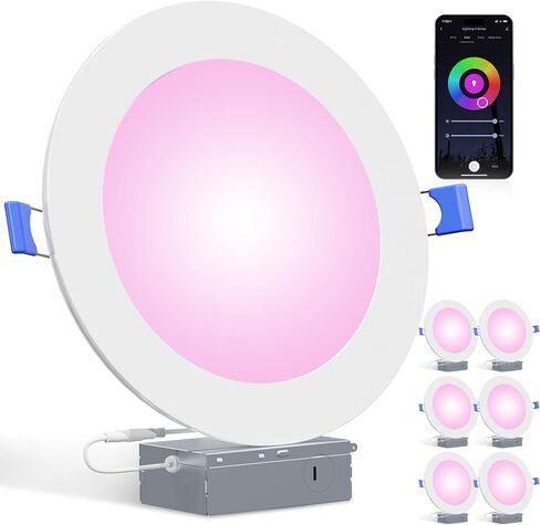 الإضاءة الذكية المريحة 6 بوصة-6 حزمة Wi-Fi Bluetooth Ultra-thin LED LED RECOURED RGBCW مع الإضاءة الوصلة 13W ، 1100LM ، 2700K-6500K ، CRI80+ العمل مع Alexa/Google/Siri in Saudi Arabia