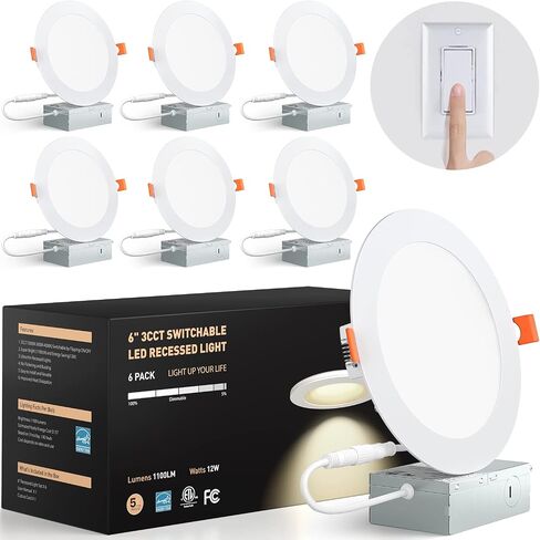 الإضاءة الذكية المريحة 6 بوصة-6 حزمة Wi-Fi Bluetooth Ultra-thin LED LED RECOURED RGBCW مع الإضاءة الوصلة 13W ، 1100LM ، 2700K-6500K ، CRI80+ العمل مع Alexa/Google/Siri in Saudi Arabia