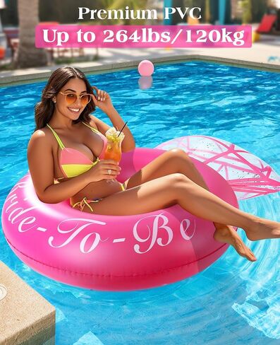 HeySplash Pool Floats for Adults, Large Floats Inflatable Floatie Loungers with Glitter, Swim Tube River Lake Wedding Bride Engagement Party Decor Toy Raft, Flower Bachelorette Fun Decor, Light Pink in Kuwait