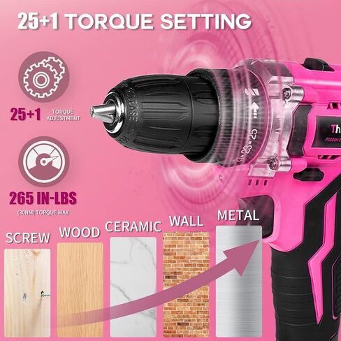 20V Pink Cordless Drill Set - Power Drill/Driver Kit with Drill Brush, Drill Bit Set, 3/8" Keyless Chuck, 2 Variable Speed, 25+1 Torque Setting, Battery and Charger Included, Electric Drill for Home in Saudi Arabia