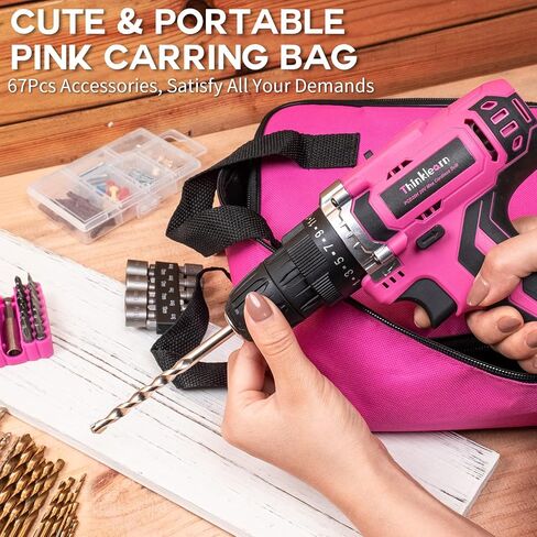20V Pink Cordless Drill Set - Power Drill/Driver Kit with Drill Brush, Drill Bit Set, 3/8" Keyless Chuck, 2 Variable Speed, 25+1 Torque Setting, Battery and Charger Included, Electric Drill for Home in Saudi Arabia