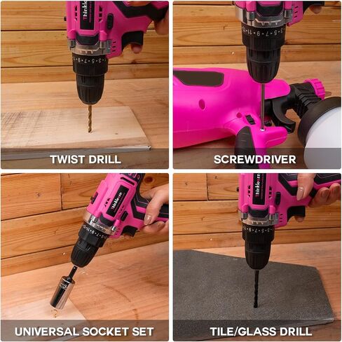 20V Pink Cordless Drill Set - Power Drill/Driver Kit with Drill Brush, Drill Bit Set, 3/8" Keyless Chuck, 2 Variable Speed, 25+1 Torque Setting, Battery and Charger Included, Electric Drill for Home in Saudi Arabia