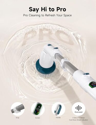 HiCOZY Electric Spin Scrubber HS1 Pro, Shower Scrubber with 2024 New Upgraded Voice Prompt LED Smart Display, Cleaning Brush with 4 Adjustable Speeds, 6 Replaceable Brush Heads Light White in Saudi Arabia