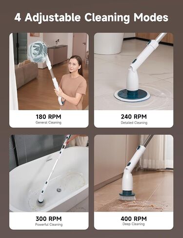 HiCOZY Electric Spin Scrubber HS1 Pro, Shower Scrubber with 2024 New Upgraded Voice Prompt LED Smart Display, Cleaning Brush with 4 Adjustable Speeds, 6 Replaceable Brush Heads Light White in Saudi Arabia