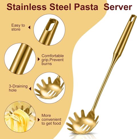 Patelai 2 PCS ملعقة من المعكرونة الفولاذ المقاوم للصدأ مع أسنان معكرونة كبيرة أواني ملعقة ، 9.4 '' الباستا تونغ و 13.6 ' in Kuwait