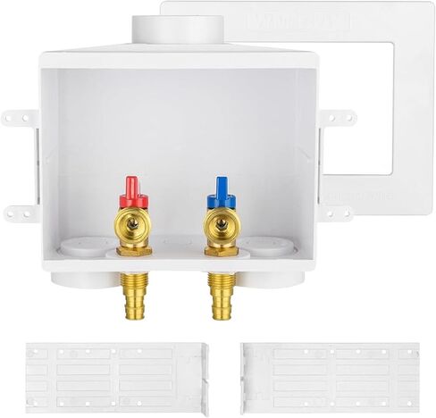 Washing Machine Outlet Box, Double Drains, 1/2 Inch Pex Crimp Inlet x 3/4 Inch MHT Outlet Connection, Laundry Washer Valve Outlet Box, with Stainless Steel Water Hammer Arrestor in Kuwait