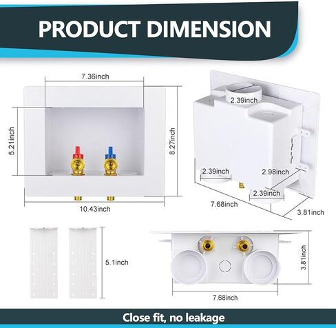 Washing Machine Outlet Box, Double Drains, 1/2 Inch Pex Crimp Inlet x 3/4 Inch MHT Outlet Connection, Laundry Washer Valve Outlet Box, with Stainless Steel Water Hammer Arrestor in Kuwait