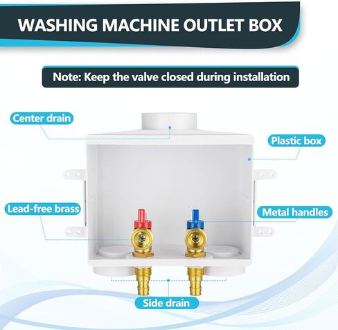 Washing Machine Outlet Box, Double Drains, 1/2 Inch Pex Crimp Inlet x 3/4 Inch MHT Outlet Connection, Laundry Washer Valve Outlet Box, with Stainless Steel Water Hammer Arrestor in Kuwait