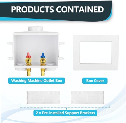 Washing Machine Outlet Box, Double Drains, 1/2 Inch Pex Crimp Inlet x 3/4 Inch MHT Outlet Connection, Laundry Washer Valve Outlet Box, with Stainless Steel Water Hammer Arrestor in Kuwait