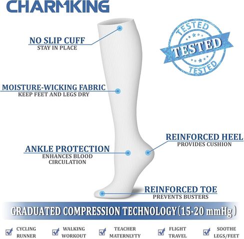CHARMKING 6 Pairs-Compression Socks for Women & Men Circulation Best Support for Nurses, Running, Athletic,Flight Travel (Multi 34,L/XL) in Saudi Arabia