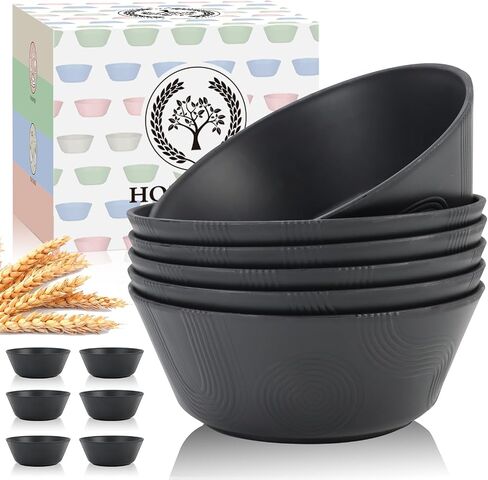 Homienly Wheat Straw Bowl Sets of 6-36oz Cereal Bowls with Textured Design,Microwave and Dishwasher Safe Bowls,Soup Bowl Sets Alternative for Plastic Bowls for Serving Soup,Salad - Multi in Saudi Arabia