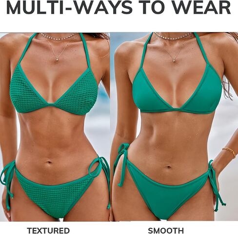 CUPSHE Women's Bikini Sets Two Piece Bathing Suit Textured Reversible Halter V Neck Low Rise String Side Tie Bottom in Saudi Arabia