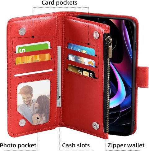 Asuwish Phone Case for Motorola Moto Edge 2021/MotoEdge 5G UW 2021 Wallet Cell Cover with Screen Protector Lanyard Wrist Strap Mandala Flower Zipper Card Holder Slot Stand XT2141-1 Women Girls Gray in Saudi Arabia