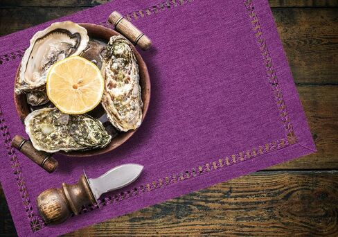 Grelucgo Hemstitch Purple Table Runner أو Dresser Accf ، اللون الصلب ، الهالوين ، حفلات الزفاف ، عيد الفصح والاستخدام اليومي (14 × 54 بوصة) in Kuwait