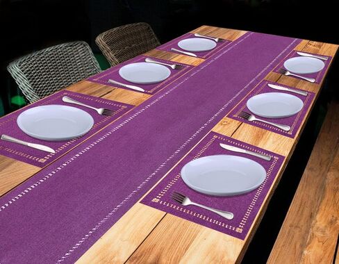 Grelucgo Hemstitch Purple Table Runner أو Dresser Accf ، اللون الصلب ، الهالوين ، حفلات الزفاف ، عيد الفصح والاستخدام اليومي (14 × 54 بوصة) in Kuwait