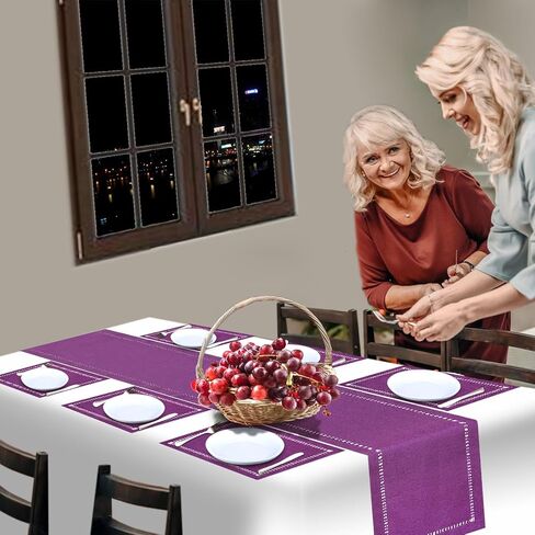 Grelucgo Hemstitch Purple Table Runner أو Dresser Accf ، اللون الصلب ، الهالوين ، حفلات الزفاف ، عيد الفصح والاستخدام اليومي (14 × 54 بوصة) in Kuwait