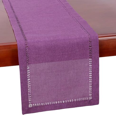 Grelucgo Hemstitch Purple Table Runner أو Dresser Accf ، اللون الصلب ، الهالوين ، حفلات الزفاف ، عيد الفصح والاستخدام اليومي (14 × 54 بوصة) in Kuwait