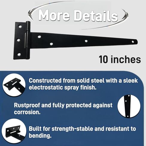 12 PCS 4 inch Black T-Strap Shed Door Hinges for Wood, Barn Door Hinges Gate Hinge for Wooden Fences, Storage Shed, Yard, Barn Door, Toolboxes, Garden Gate Door Rustproof Door Hardware in Saudi Arabia