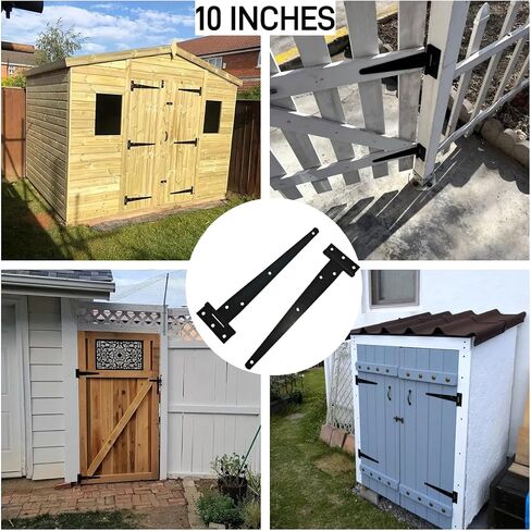 12 PCS 4 inch Black T-Strap Shed Door Hinges for Wood, Barn Door Hinges Gate Hinge for Wooden Fences, Storage Shed, Yard, Barn Door, Toolboxes, Garden Gate Door Rustproof Door Hardware in Saudi Arabia