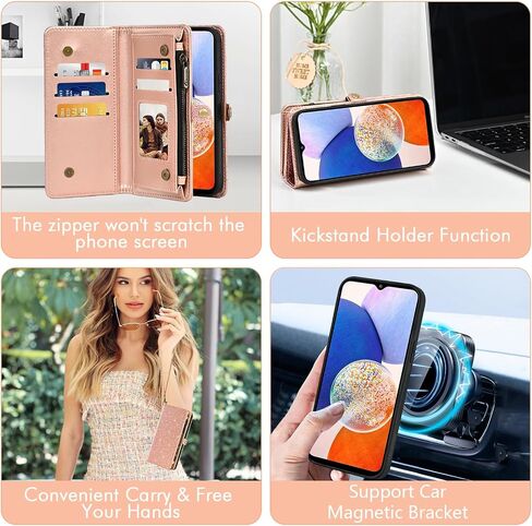 علبة هاتف ASUWISH لـ Samsung Galaxy A14/M14 5G محفظة سحاب غطاء خلايا قابلة للفصل مع حامي الشاشة الزجاجية المحفورة حليقة معصم الائتمان in Saudi Arabia