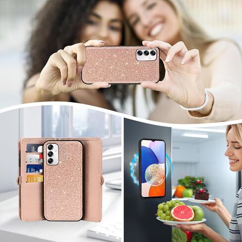 علبة هاتف ASUWISH لـ Samsung Galaxy A14/M14 5G محفظة سحاب غطاء خلايا قابلة للفصل مع حامي الشاشة الزجاجية المحفورة حليقة معصم الائتمان in Saudi Arabia