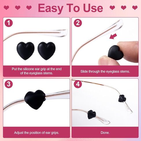 11 Pairs Heart Eyeglasses Ear Grips Soft Silicone Retainers Behind The Ear Hooks Anti-Slip Holder Eyeglasses Stopper for Sunglasses, Reading Glasses Teen Girls Boys Women Men(Random Colors) in Kuwait