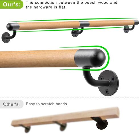 Dolibest 3.2 ft Wood Handrail Indoor Stairs Handrail Wall Mount Handrail w/Sturdy Metal Barckets, Non-Slip and Comfty Handrail Barrier-Free Staircase Grab Bar for Elderly, 1-1/2'' Round in Saudi Arabia