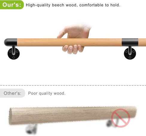 Dolibest 3.2 ft Wood Handrail Indoor Stairs Handrail Wall Mount Handrail w/Sturdy Metal Barckets, Non-Slip and Comfty Handrail Barrier-Free Staircase Grab Bar for Elderly, 1-1/2'' Round in Saudi Arabia