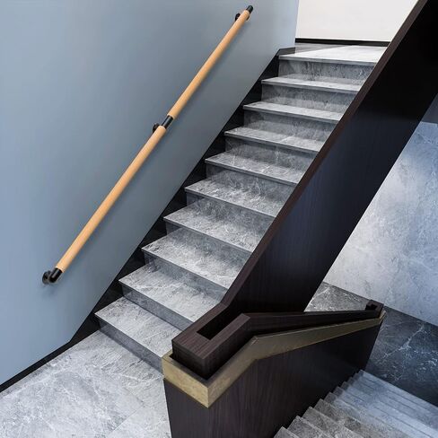 Dolibest 3.2 ft Wood Handrail Indoor Stairs Handrail Wall Mount Handrail w/Sturdy Metal Barckets, Non-Slip and Comfty Handrail Barrier-Free Staircase Grab Bar for Elderly, 1-1/2'' Round in Saudi Arabia