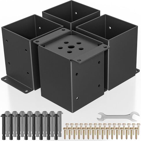 🥇 4 PCS Metal 4×4 Post Base, Inner Size 3.5"x3.5" Heavy Duty Post Bracket with Anti-Corrosive Partition, Powder-Coated Post Anchor for Pavilion Deck Railing Support Deck Base Plate in Saudi Arabia