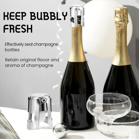 Stainless Steel Champagne Stoppers with Silicone, Reusable Wine stopper and Decorative wine corks, Leakproof Wine bottle Stoper for Champagne, Cava, Prosecco, Sparkling, 2 pcs (Rose gold) in Saudi Arabia