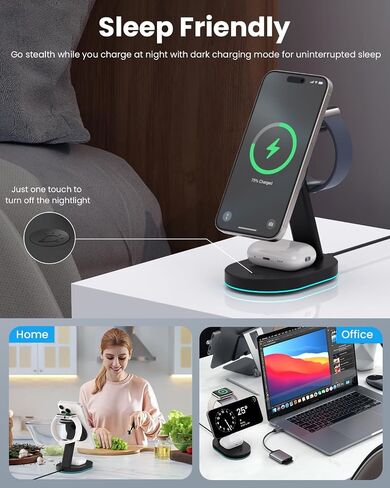 3 في 1 محطة شحن شاحن لاسلكية لجهاز iPhone ، 15W Charger Charger Magnaging Stand For Mag-Safe مع محول USB C 30W و LIGHT LIGHT FORMIN in Kuwait