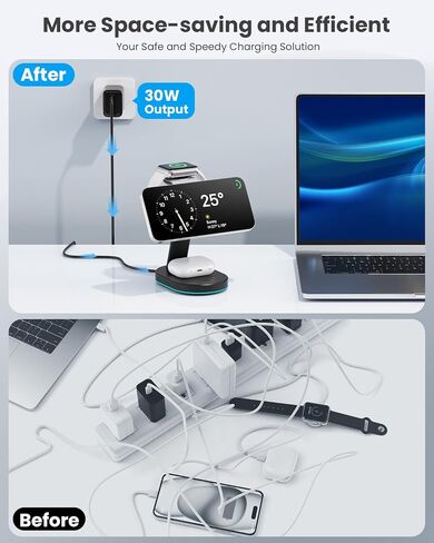 3 في 1 محطة شحن شاحن لاسلكية لجهاز iPhone ، 15W Charger Charger Magnaging Stand For Mag-Safe مع محول USB C 30W و LIGHT LIGHT FORMIN in Kuwait