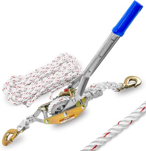 Rope Puller 3/4 Ton Capacity with 100Ft 0.6In Diameter Rope Come Along Winch 2 Hooks Rope with Single Gears for Tree Felling Moving Boats in Saudi Arabia