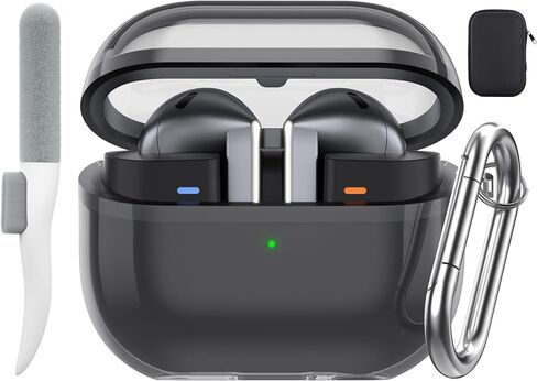 حافظة لهاتف Galaxy Buds3/Buds3 Pro مقاومة للسقوط مع مجموعة تنظيف، أسود شفاف in Kuwait