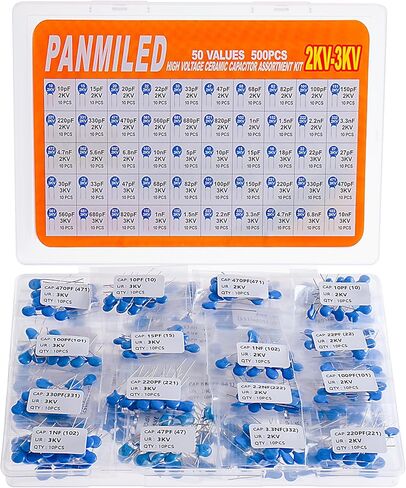PANMILED 35 قيمة 600 قطعة مجموعة متنوعة من مكثفات قرص السيراميك عالية الجهد (نطاق المكثف: 10pF ~ 100nF) (250 فولت 400 فولت و1 كيلو فولت) in Saudi Arabia