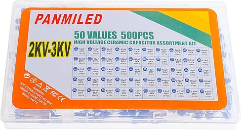 PANMILED 35 قيمة 600 قطعة مجموعة متنوعة من مكثفات قرص السيراميك عالية الجهد (نطاق المكثف: 10pF ~ 100nF) (250 فولت 400 فولت و1 كيلو فولت) in Saudi Arabia