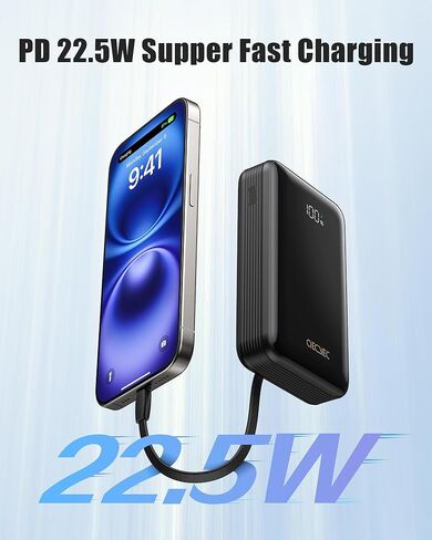 Power Bank ، Portable Charger 20000mAh مع 2 كابلات مدمجة ، 22.5W حزمة بطارية شحن سريع ، بطارية احتياطية شاشة LED ، حزمة بطارية السفر لجهاز iPad و iPhone Samsung والمزيد (رمادي) in Kuwait