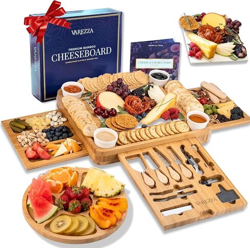 مجموعة هدايا لوحات Charcuterie: لوحة كبيرة من Charcuterie ، لوحة جبن الخيزران - فريدة من نوعها لأمي 23 إكسسوارات مسلية ، هدايا الزفاف للزوجين ، هدايا الاحترار المنزلية الجديدة in Saudi Arabia