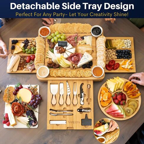 مجموعة هدايا لوحات Charcuterie: لوحة كبيرة من Charcuterie ، لوحة جبن الخيزران - فريدة من نوعها لأمي 23 إكسسوارات مسلية ، هدايا الزفاف للزوجين ، هدايا الاحترار المنزلية الجديدة in Saudi Arabia
