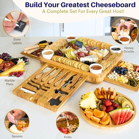 مجموعة هدايا لوحات Charcuterie: لوحة كبيرة من Charcuterie ، لوحة جبن الخيزران - فريدة من نوعها لأمي 23 إكسسوارات مسلية ، هدايا الزفاف للزوجين ، هدايا الاحترار المنزلية الجديدة in Saudi Arabia