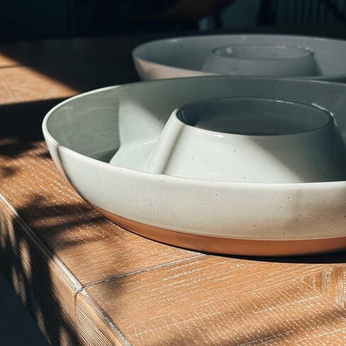 Mora Ceramic Chips and Dip Serving Tray: Large Divided Party Bowl Set for Chips & Salsa, Veggies & Dip, Fruit, Snacks, Entertaining, Hosting, etc. Minimalist Design for the Modern Hostess - Charcoal in Saudi Arabia