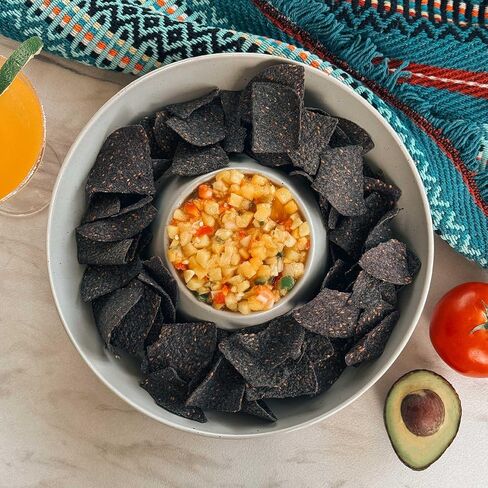 Mora Ceramic Chips and Dip Serving Tray: Large Divided Party Bowl Set for Chips & Salsa, Veggies & Dip, Fruit, Snacks, Entertaining, Hosting, etc. Minimalist Design for the Modern Hostess - Charcoal in Saudi Arabia