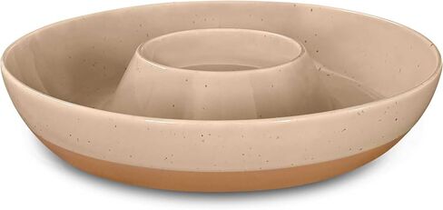 Mora Ceramic Chips and Dip Serving Tray: Large Divided Party Bowl Set for Chips & Salsa, Veggies & Dip, Fruit, Snacks, Entertaining, Hosting, etc. Minimalist Design for the Modern Hostess - Charcoal in Saudi Arabia