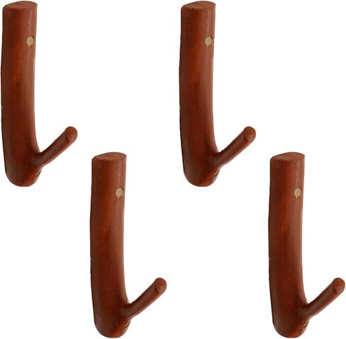 4Pcs Real Wood Tree Branch Wall Hook with Screw, Farmhouse Rustic Decorative Wooden Without Bark Trunk 2.5cm-3cm, Hook Dia.0.2" to 0.47",Walnut Color in Saudi Arabia