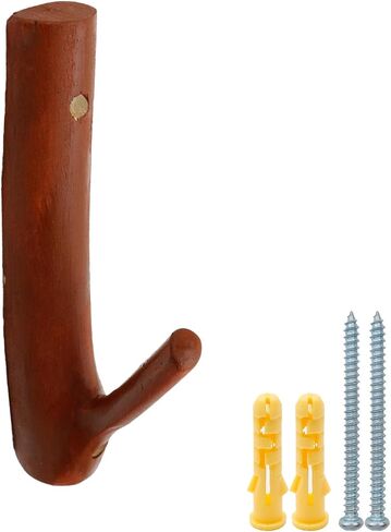 4Pcs Real Wood Tree Branch Wall Hook with Screw, Farmhouse Rustic Decorative Wooden Without Bark Trunk 2.5cm-3cm, Hook Dia.0.2" to 0.47",Walnut Color in Saudi Arabia