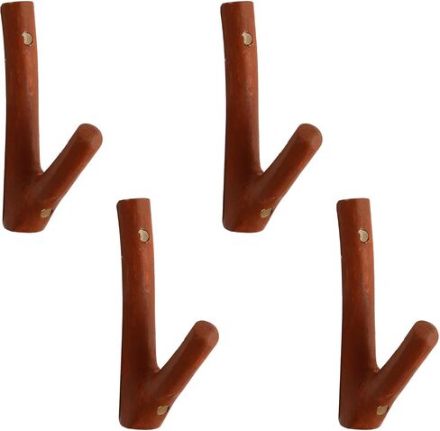 4Pcs Real Wood Tree Branch Wall Hook with Screw, Farmhouse Rustic Decorative Wooden Without Bark Trunk 2.5cm-3cm, Hook Dia.0.2" to 0.47",Walnut Color in Saudi Arabia