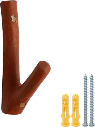 4Pcs Real Wood Tree Branch Wall Hook with Screw, Farmhouse Rustic Decorative Wooden Without Bark Trunk 2.5cm-3cm, Hook Dia.0.2" to 0.47",Walnut Color in Saudi Arabia